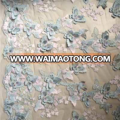 Popular design 3D flower embroidered bridal lace fabric wholesale