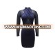 Fashion Collection Polyester Spandex Mesh Combo Women Elegant Long See-Through Sleeves Stand Up Collar Blue Color Bandage Dress