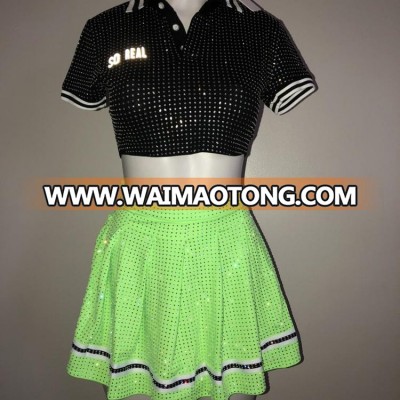 Customized dresses Pleated Austrian Crystal rhinestone diamonds bling bling fancy A line woman sexy Skirt High Waist Side Zipper