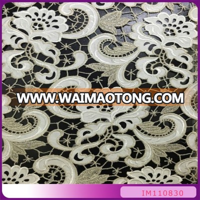 high quality african swiss lace embroidery voile gold thread guipure metallic guipure lace IM110829