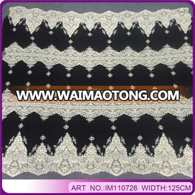 Hot african textiles / white lace material / indian bridal lace fabric with rhinestone 2016