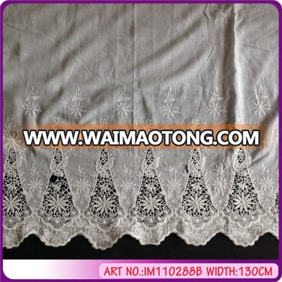 138cm Width high end white cotton lace embroidery fabric IM110288